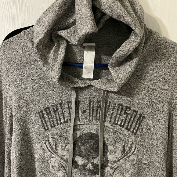 Harley-Davidson Gray, black wording, pullover, hooded, long sleeve, medium, EUC - Picture 2 of 3